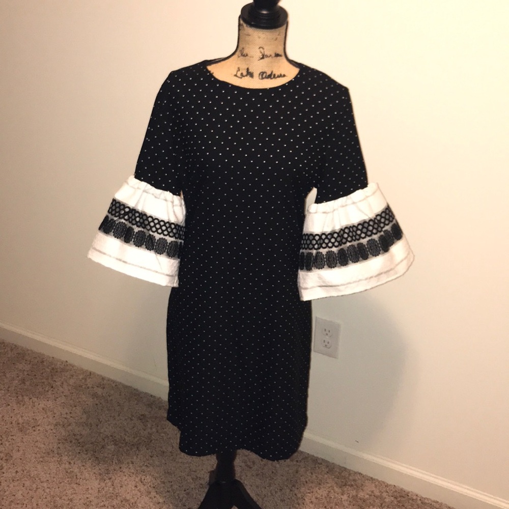 Black and White polka dot dress with bell sleeves